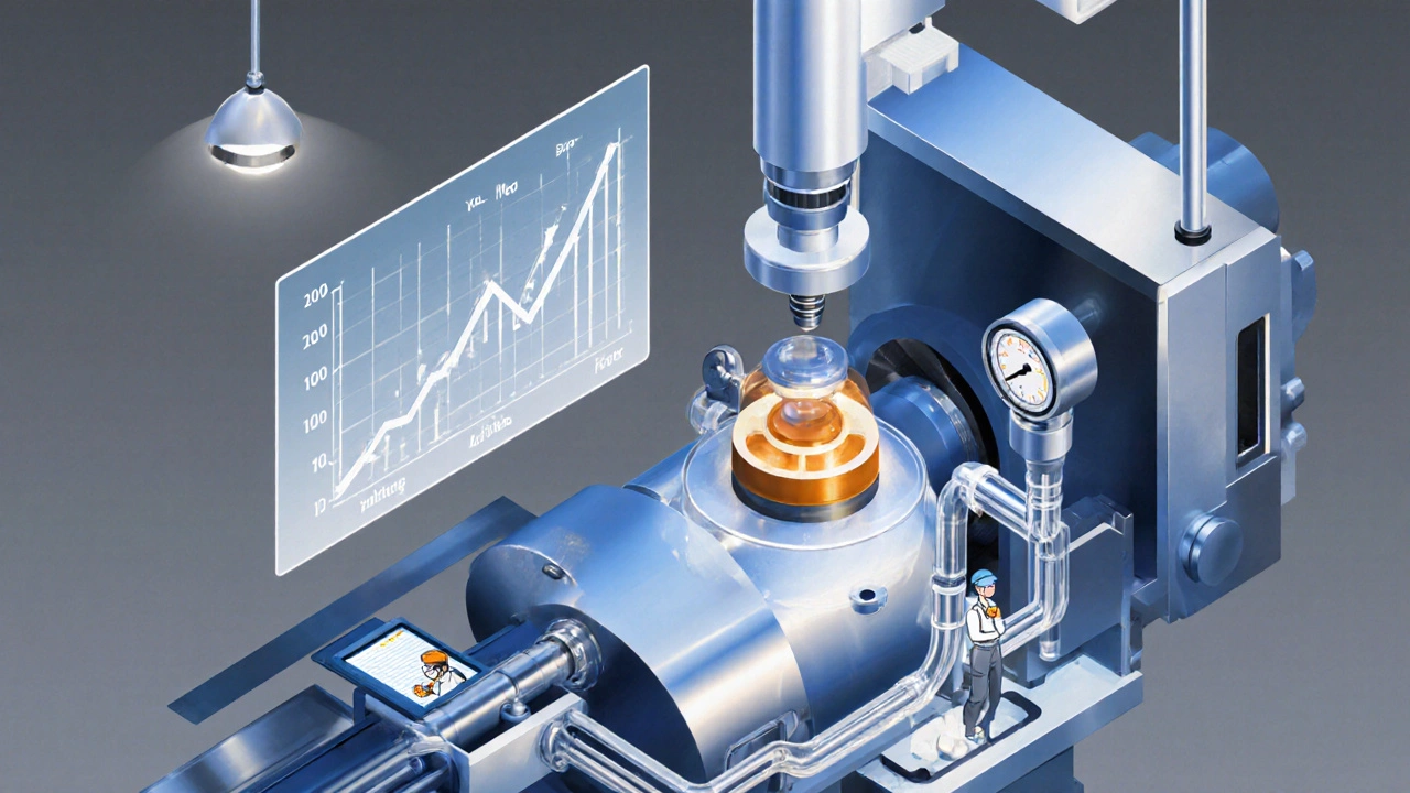 Автоматическая система смазки и контрольные карты рядом с CNC‑станком.