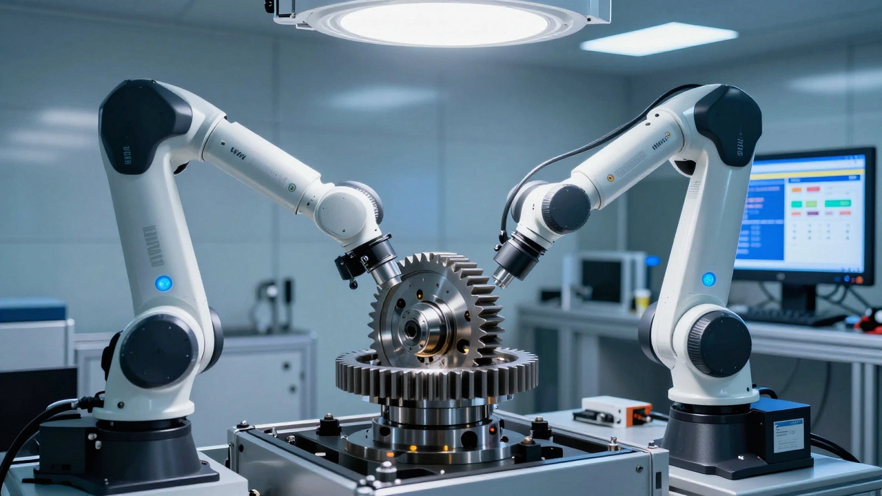 Камеры с ИИ сканируют зубчатое колесо на поверхности, обнаруживая микроскопические дефекты.