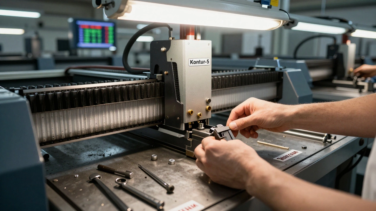 Руки монтируют российский станок Контур-5 на заводе в Томске, замена импортного оборудования.