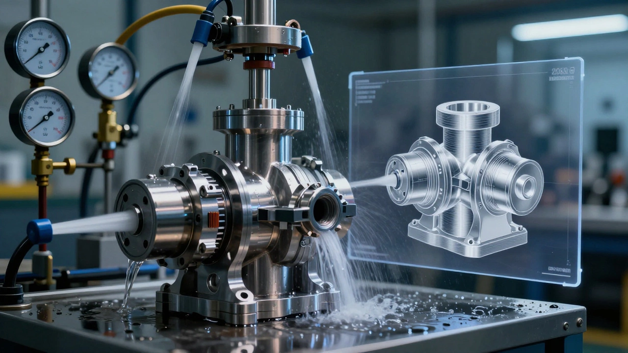 3D-печатный прототип насоса тестируется под давлением с цифровой моделью в качестве сравнения.