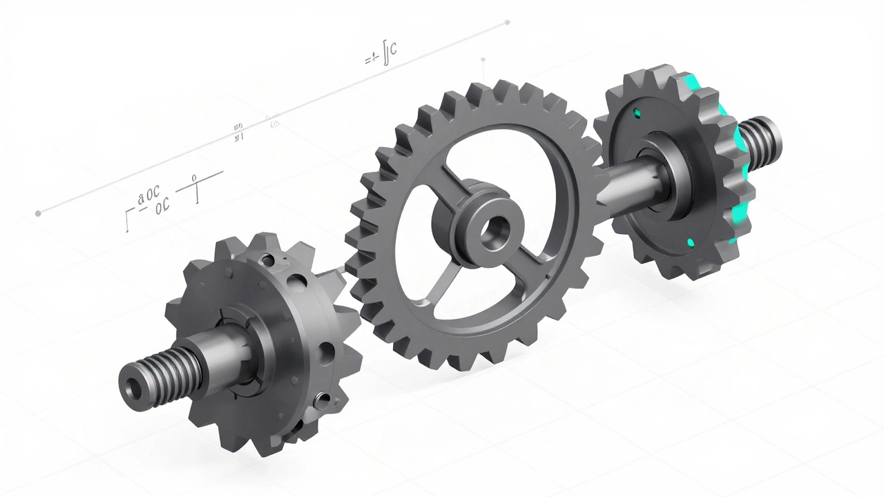 Параметрическая система шестерён: при изменении диаметра одной детали автоматически обновляются все связанные элементы.