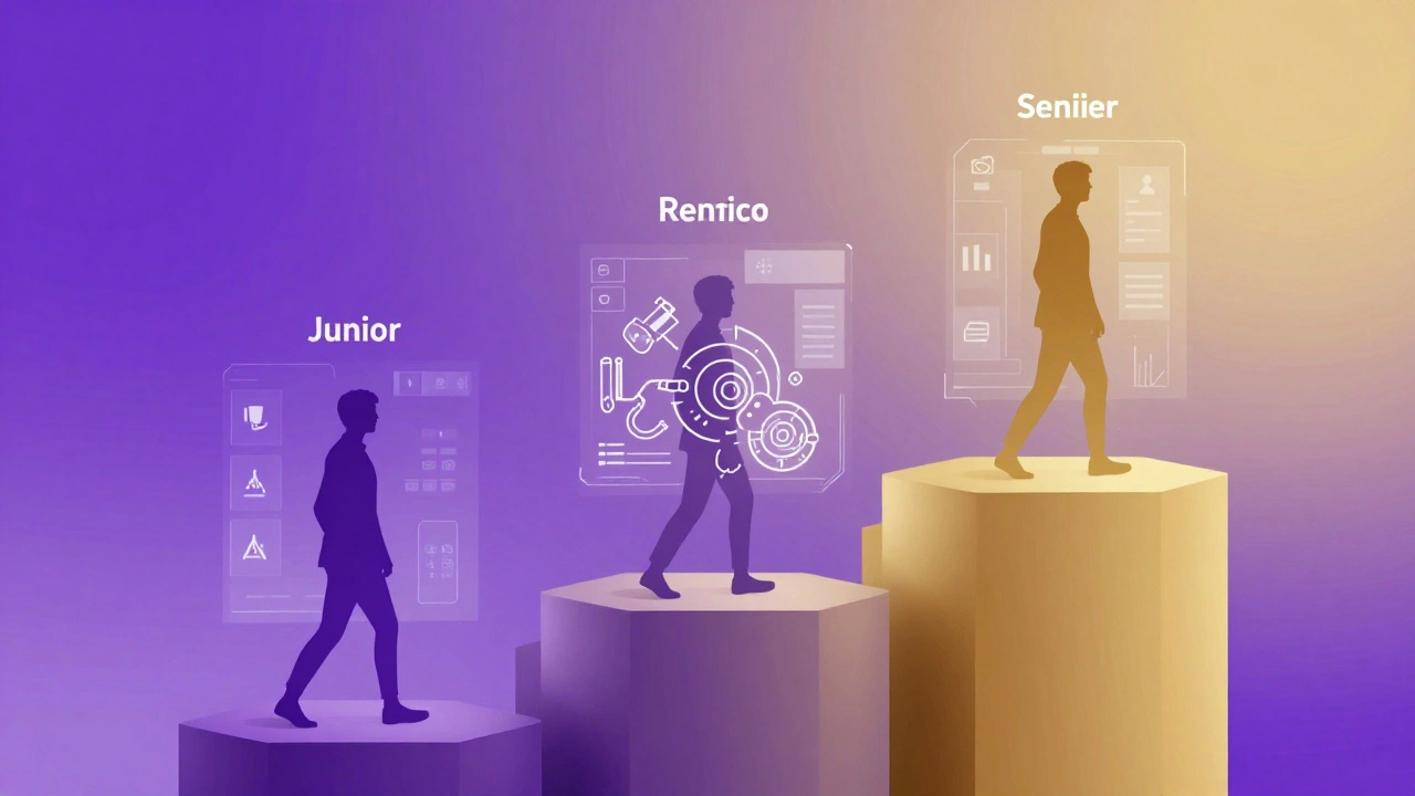 Три фигуры показывают карьерный рост от джуниора до сеньора