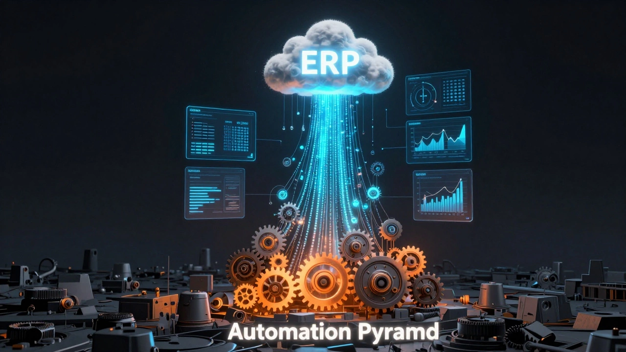 Концептуальная пирамида автоматизации от датчиков до системы ERP
