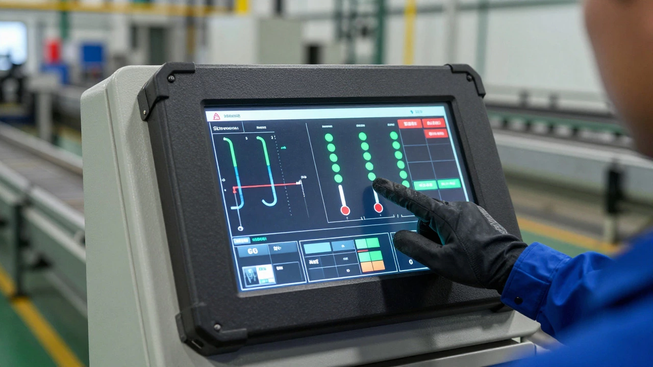 Оператор управляет заводом через панель SCADA/HMI